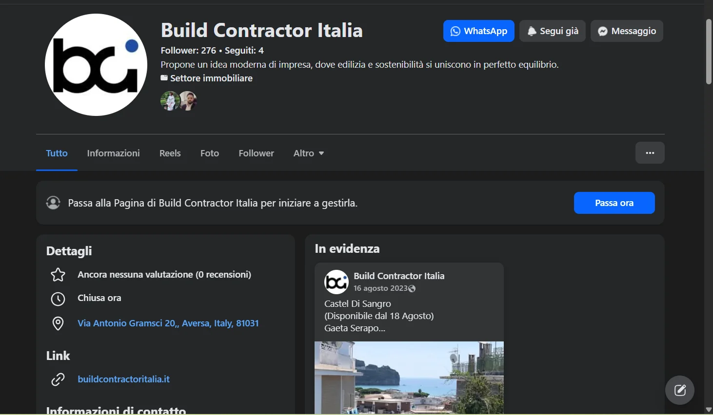 Pagina Facebook Build Contractor Italia