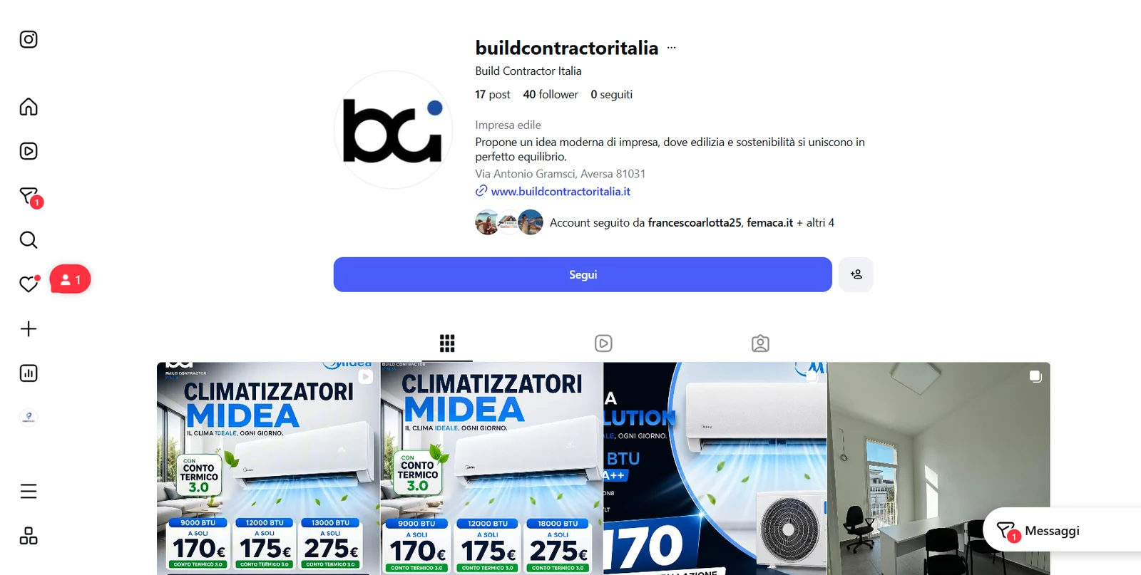 Profilo Instagram Build Contractor Italia