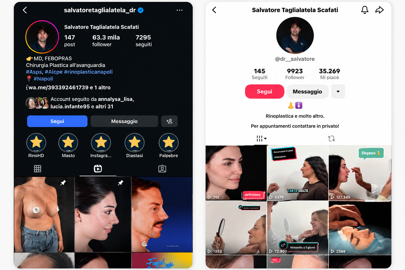 Profili social Instagram e TikTok di Salvatore Taglialatela